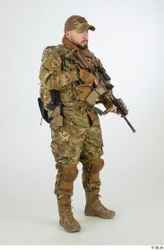 Whole Body Man Pose with machine rifle White Army Athletic Bearded Studio photo references